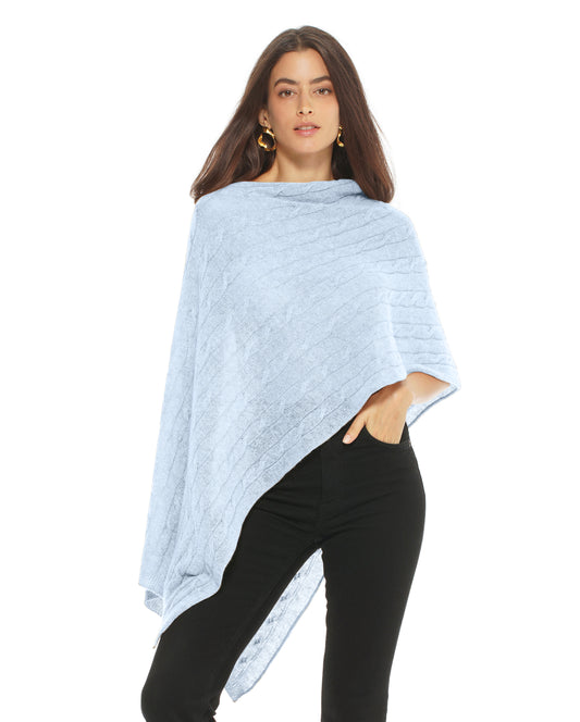 Women's Pure Cashmere Cable Knit Poncho Pastel Blue