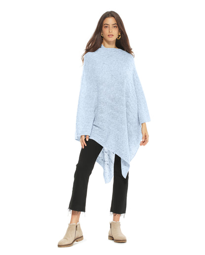 Women's Pure Cashmere Cable Knit Poncho Pastel Blue