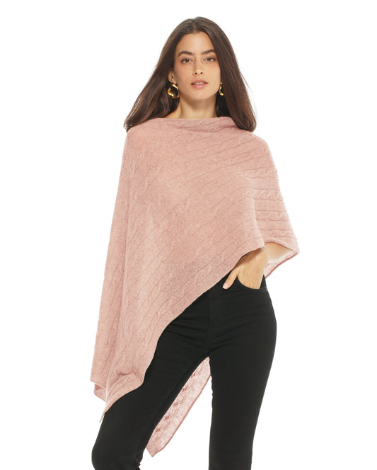 Women's Pure Cashmere Cable Knit Poncho Peach