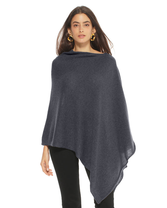Women's Essential Pure Cashmere Poncho Charcoal
