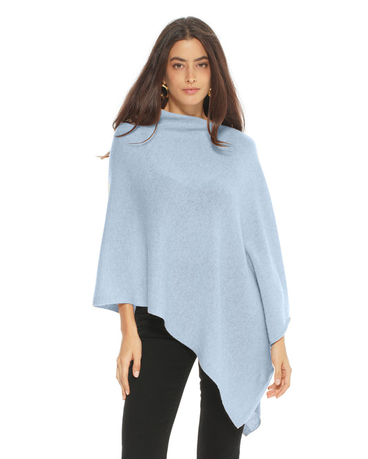 Women's Essential Pure Cashmere Poncho Pastel Blue