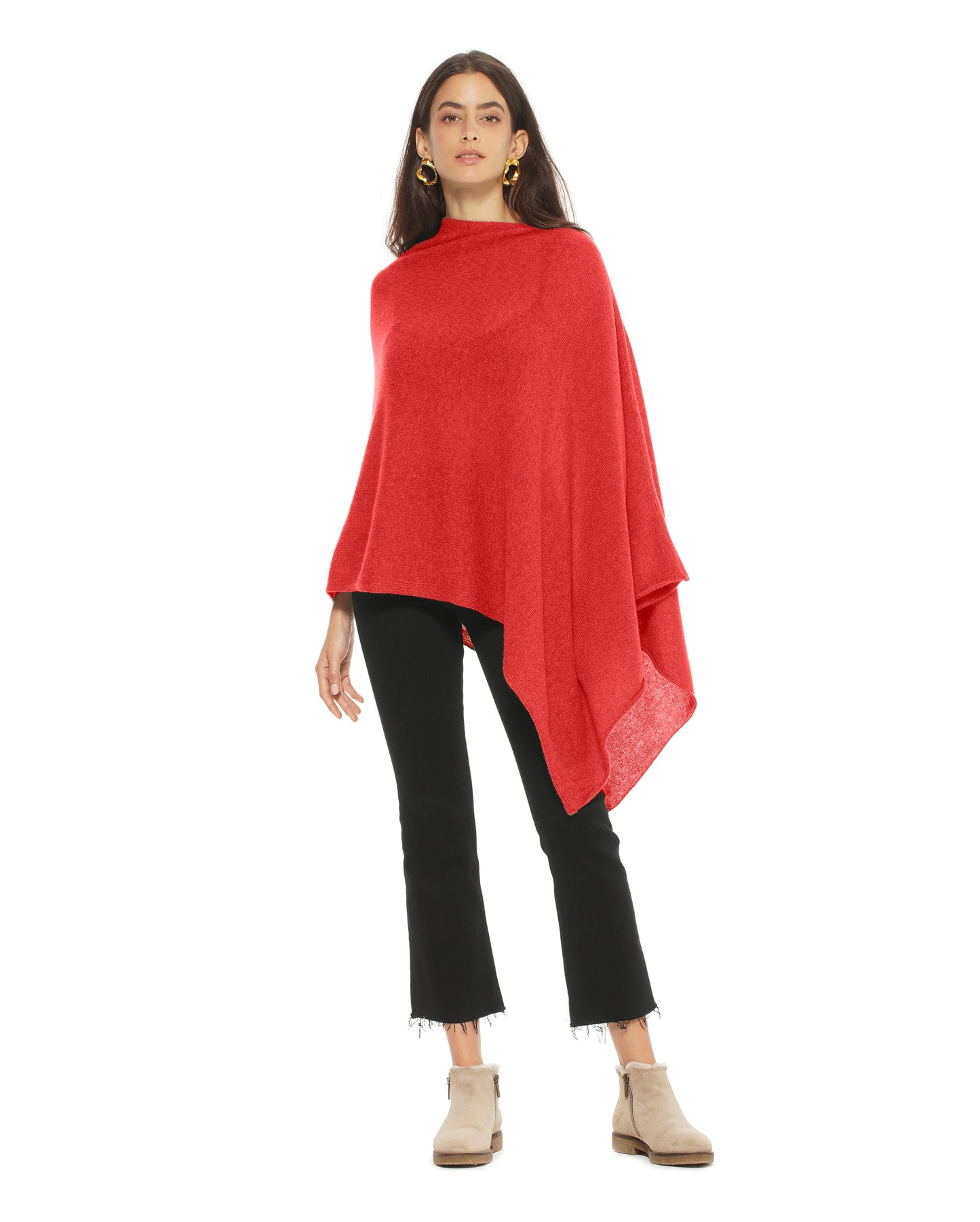 Women's Essential Pure Cashmere Poncho Red