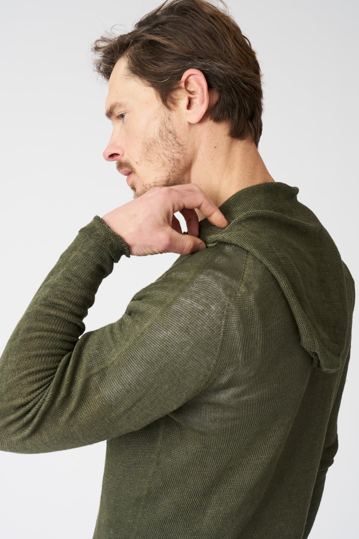 Men's Linen Hooded Sweater – Caffe Soft Fade, view 2