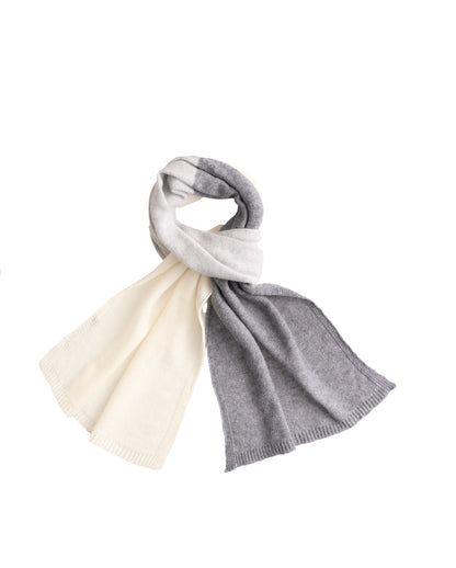 Pure Cashmere Butter-Soft Wide Scarf Tricolor in Ivory, Light Gray and Charcoal