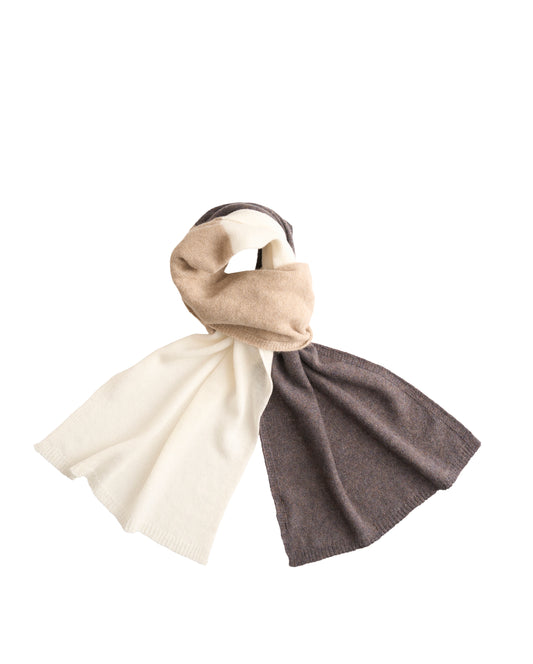 Pure Cashmere Butter-Soft Wide Scarf Tricolor in Ivory, Beige and Mocha