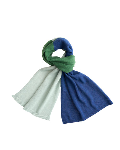 Pure Cashmere Butter-Soft Wide Scarf Tricolor in Mint, Forest Green and Royal Blue