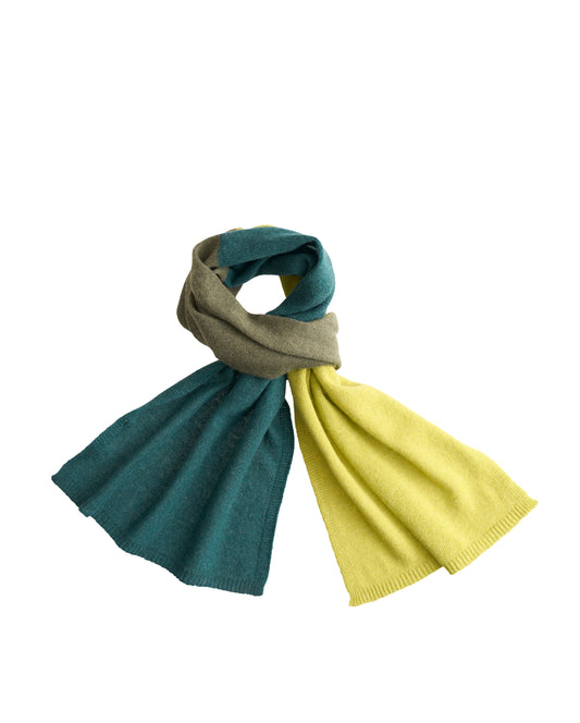 Pure Cashmere Butter-Soft Wide Scarf Tricolor in Chartreuse, Olive and Teal