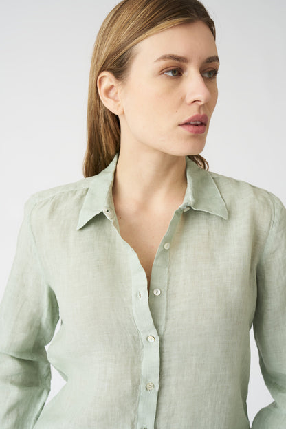 Women's Linen Regular-Fit Shirt – Pistache Soft Fade, view 2