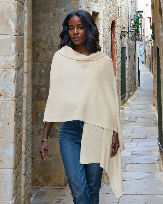 Women's Pure Cashmere Maxi Wrap Milk White Made In Italy 1