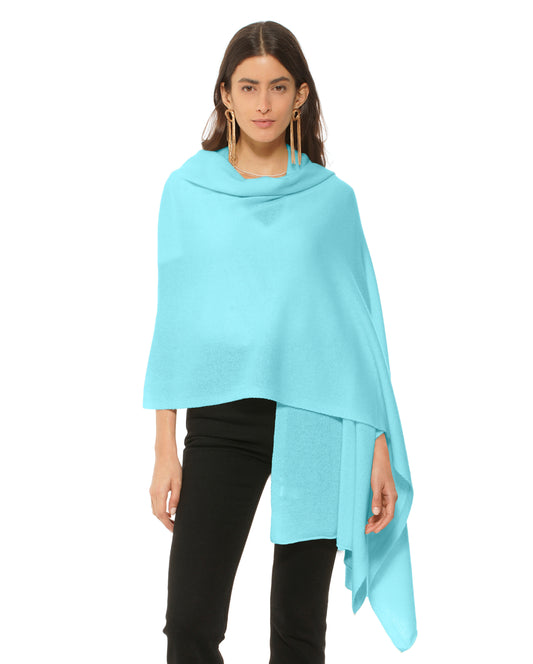 Women's Pure Cashmere Maxi Wrap Melange Blue Made In Italy 1