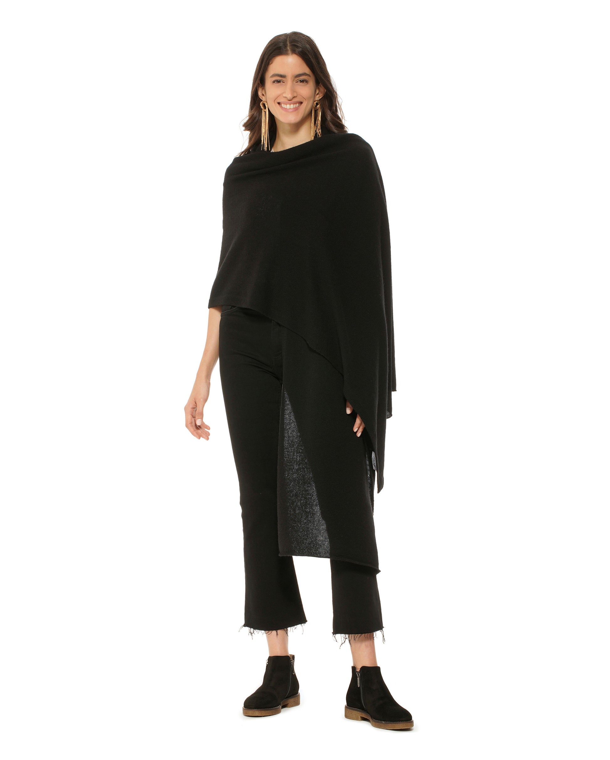 Women's Pure Cashmere Maxi Wrap Black Made In Italy 2