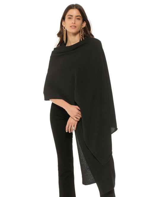 Women's Pure Cashmere Maxi Wrap Black Made In Italy 1