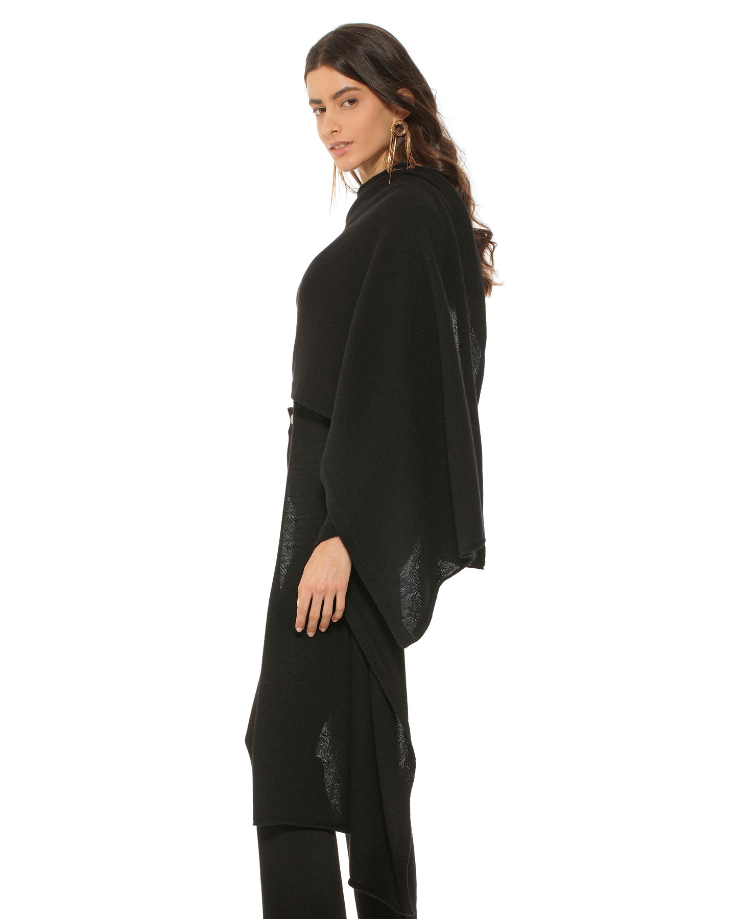 Women's Pure Cashmere Maxi Wrap Black Made In Italy 3