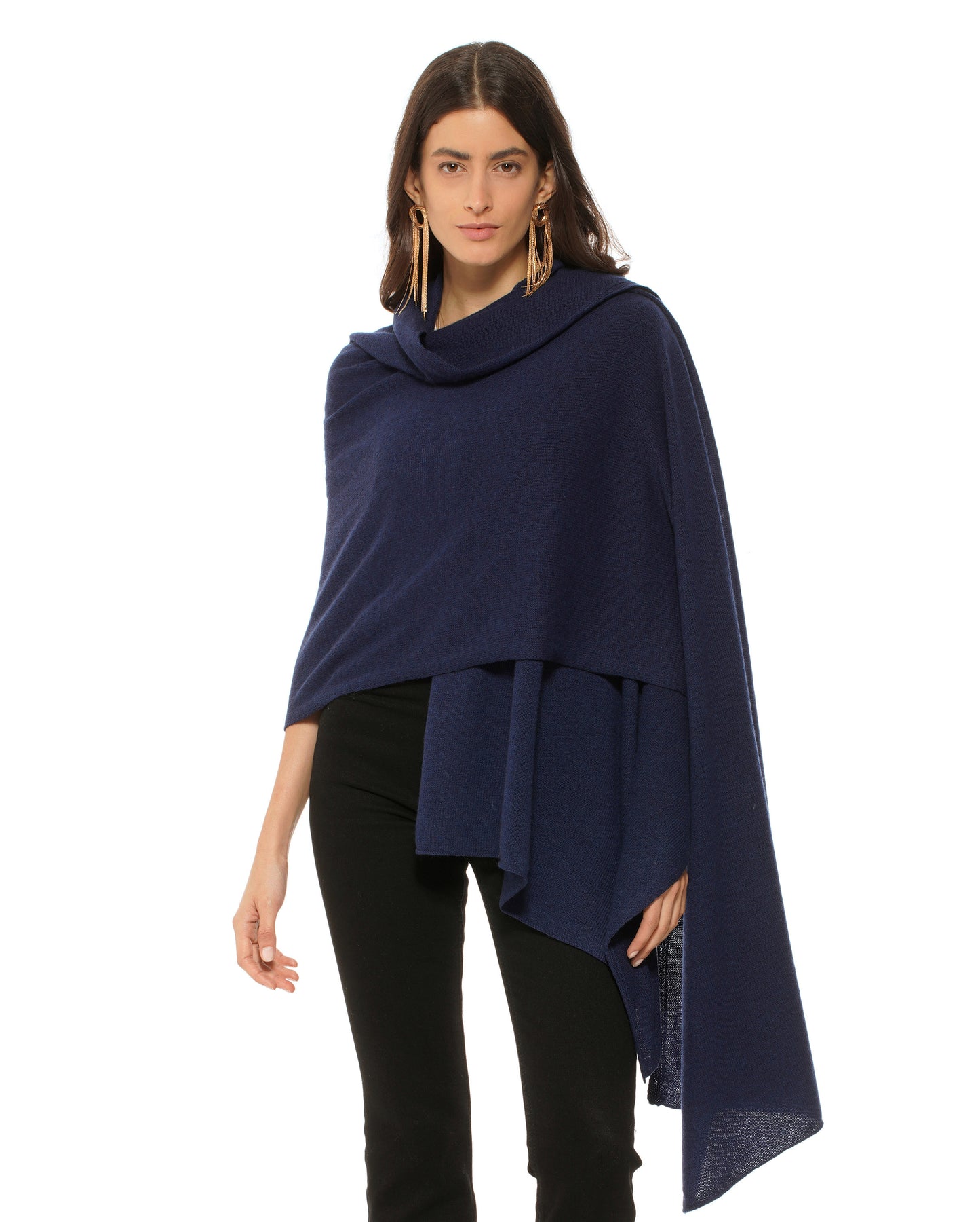Women's Pure Cashmere Maxi Wrap Melange Blue Made In Italy 2
