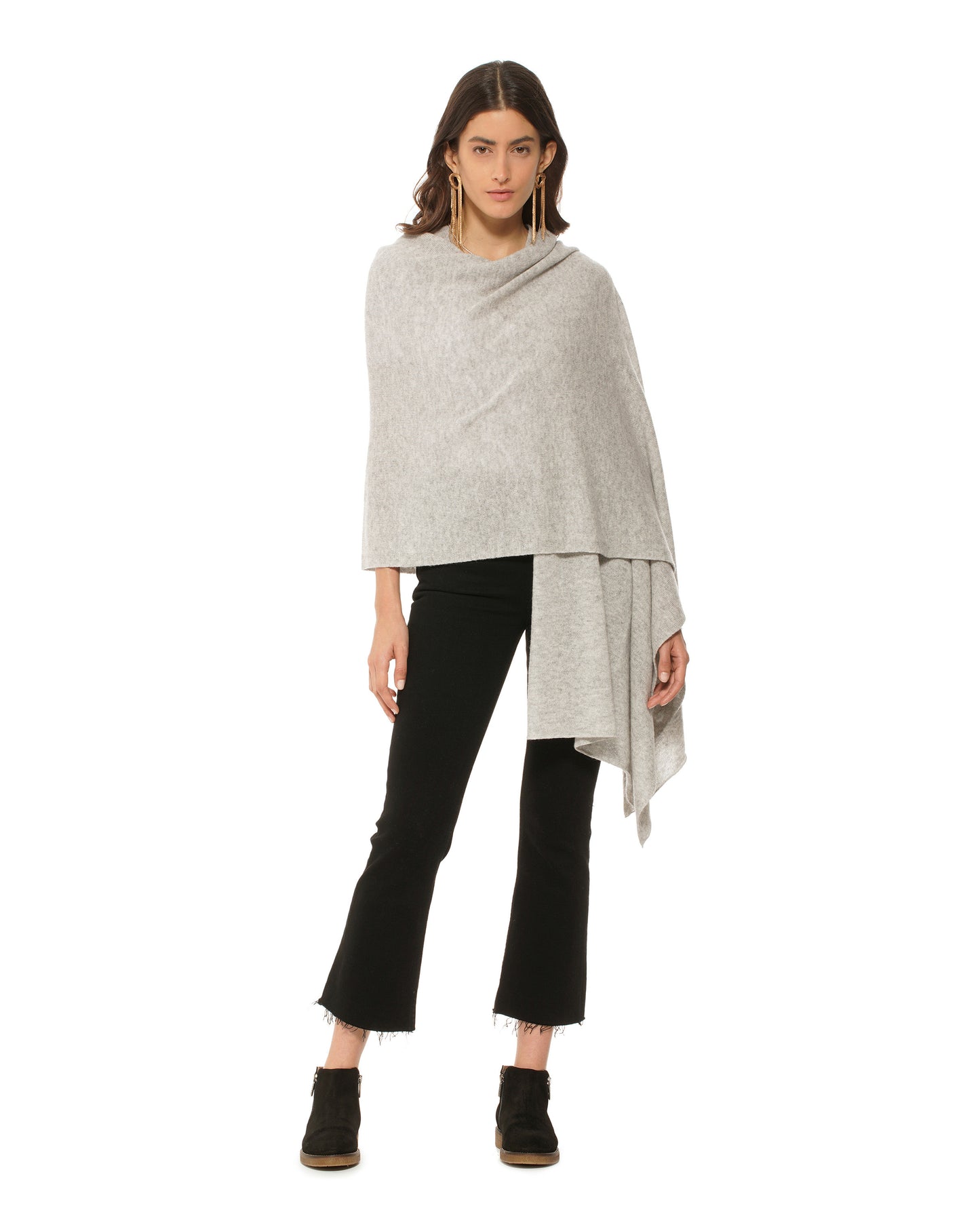 Women's Pure Cashmere Maxi Wrap Light Grey Made In Italy 3