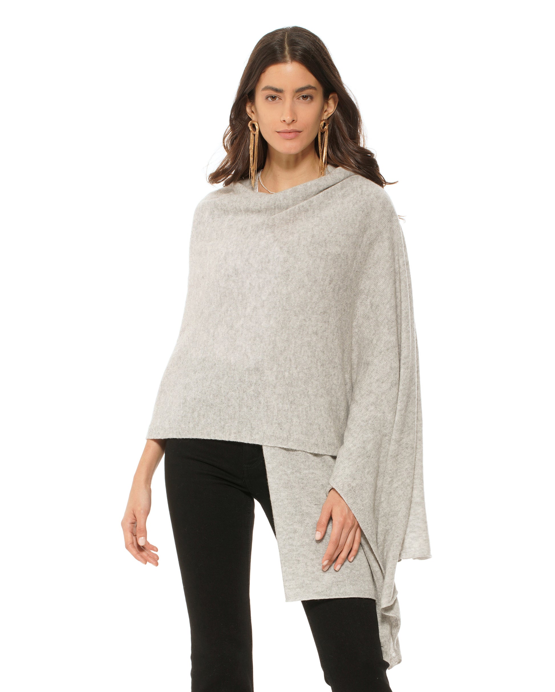 Women's Pure Cashmere Maxi Wrap Light Grey Made In Italy 2