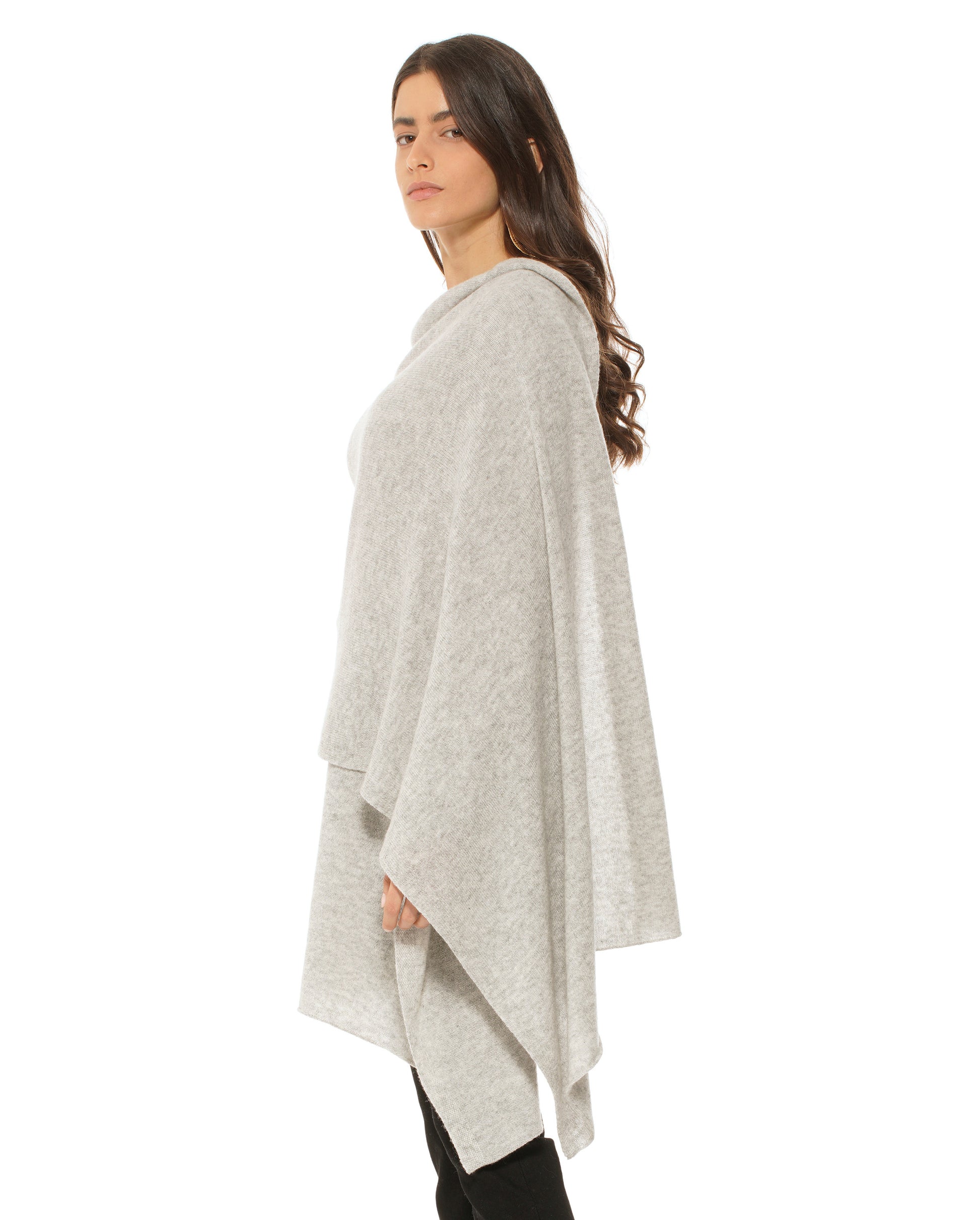 Women's Pure Cashmere Maxi Wrap Light Grey Made In Italy 4