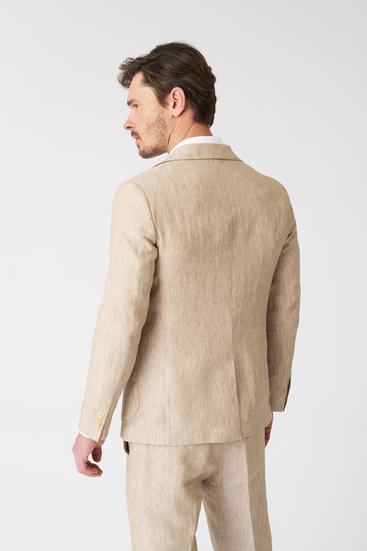 Men's Linen Slim Fit Single-Breasted Blazer with Patch Pockets – Beige, view 4