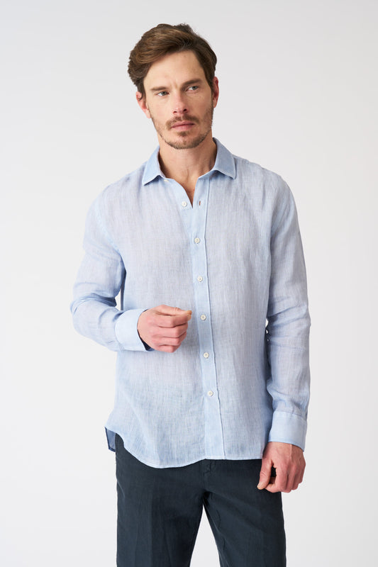 Men's Melange Slim Fit Linen Shirt – Sea Soft Fade, view 1