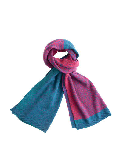 Cashmere Merino Ultra-Soft Marled Knit Scarf In Teal and Raspberry