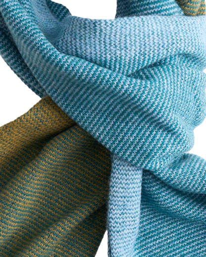Cashmere Merino Ultra-Soft Marled Knit Scarf In Turquoise and Mustard