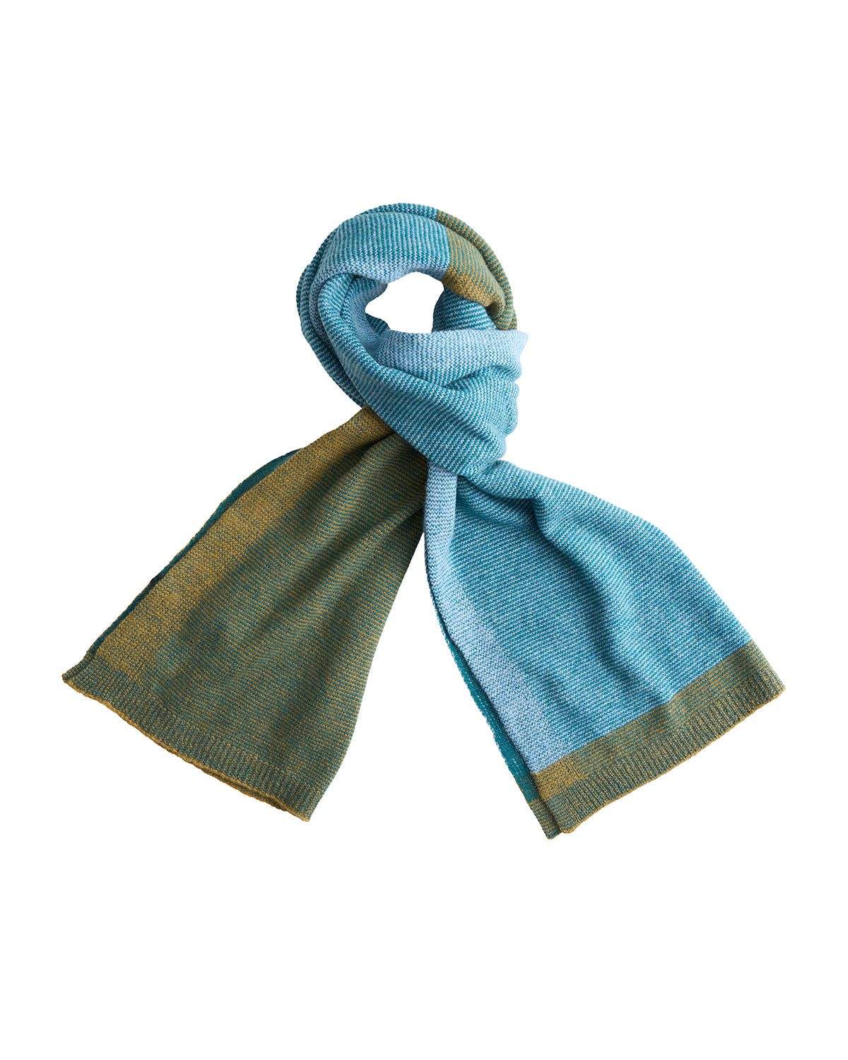Cashmere Merino Ultra-Soft Marled Knit Scarf In Turquoise and Mustard