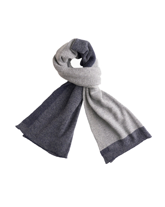 Cashmere Merino Ultra-Soft Marled Knit Scarf In Navy and Light Gray