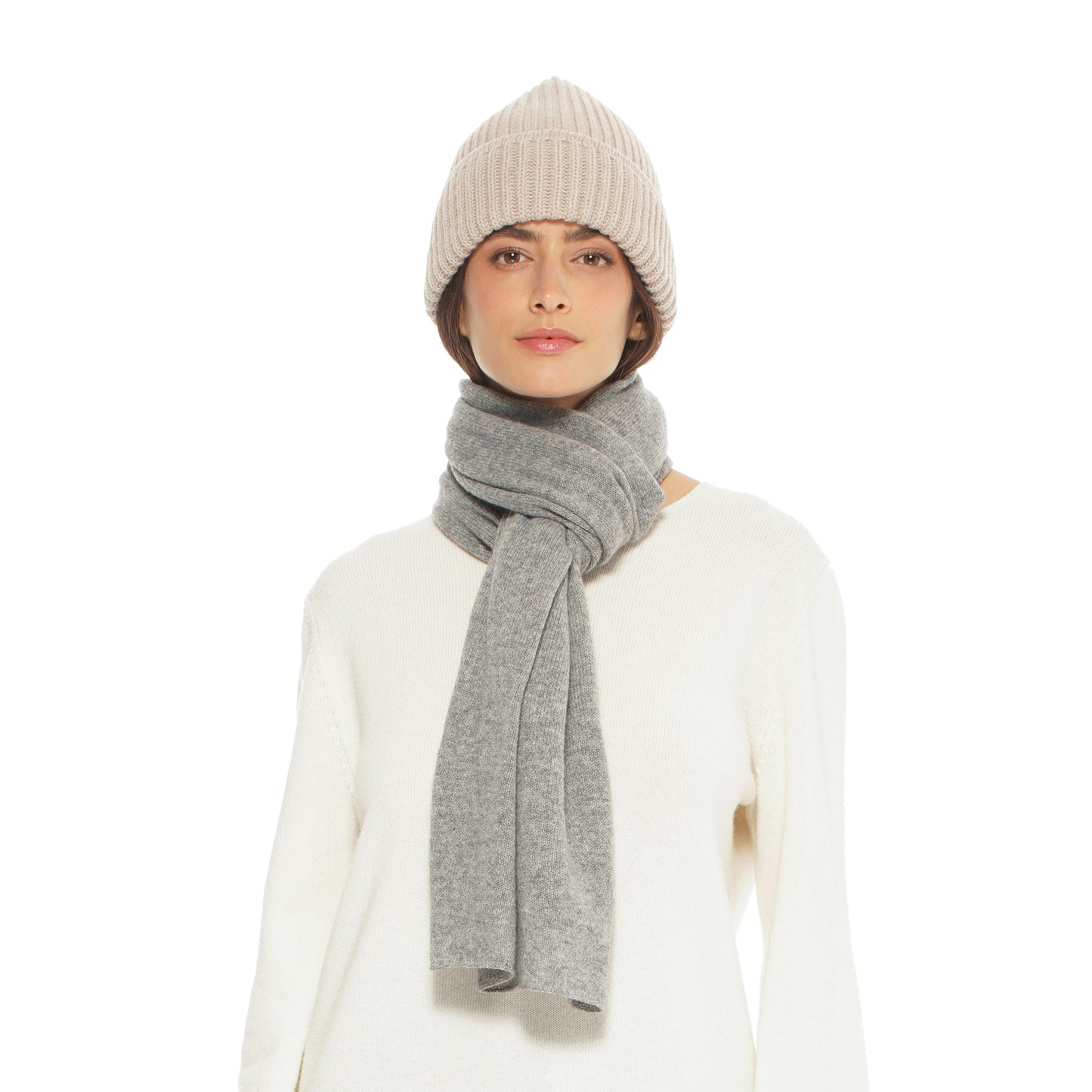 Women's Pure Cashmere Ribbed Hat Beige