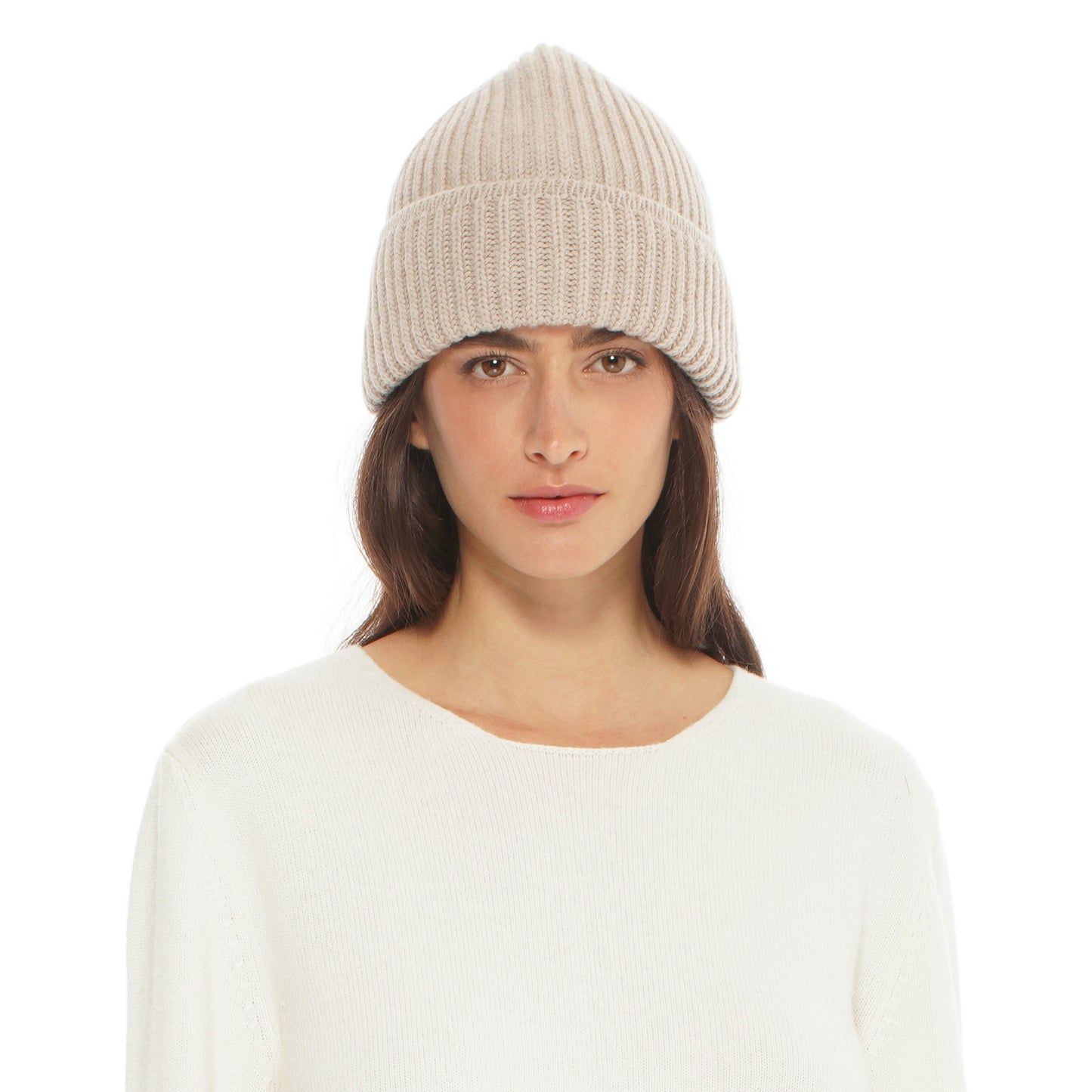Women's Pure Cashmere Ribbed Hat Beige