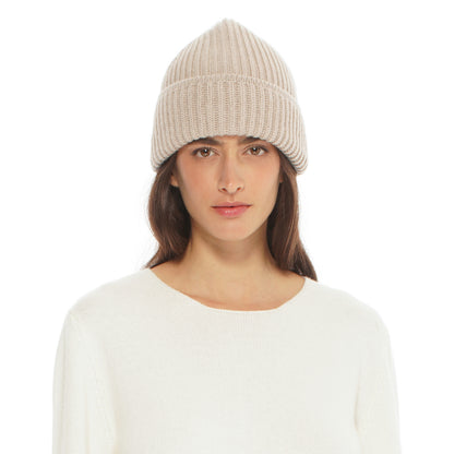 Women's Pure Cashmere Ribbed Hat Beige