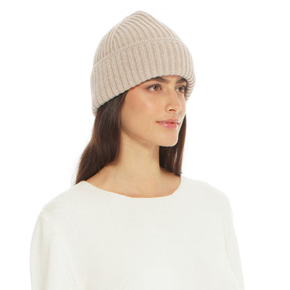 Women's Pure Cashmere Ribbed Hat Beige