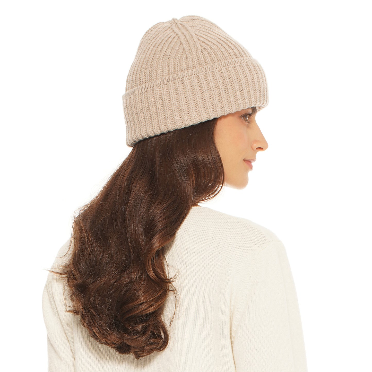 Women's Pure Cashmere Ribbed Hat Beige