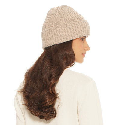 Women's Pure Cashmere Ribbed Hat Beige