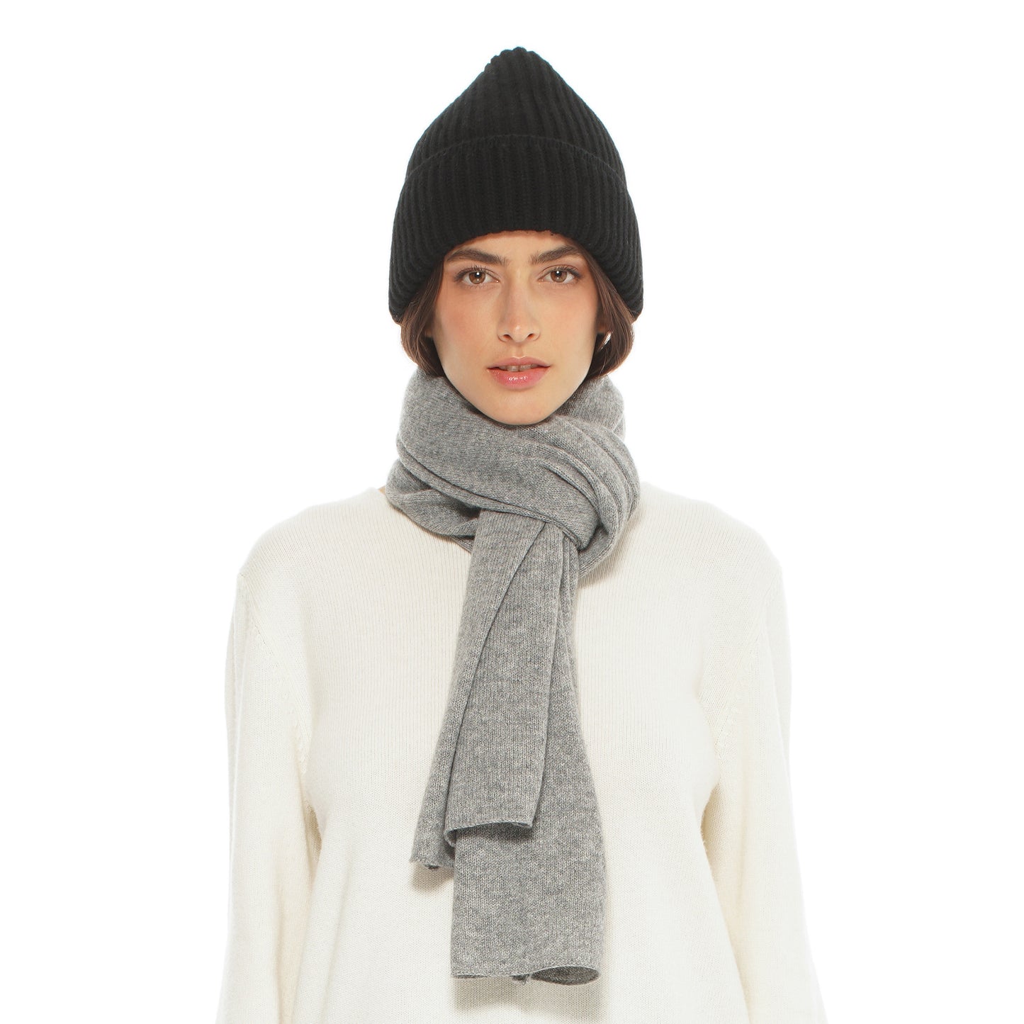 Women's Pure Cashmere Ribbed Hat Black