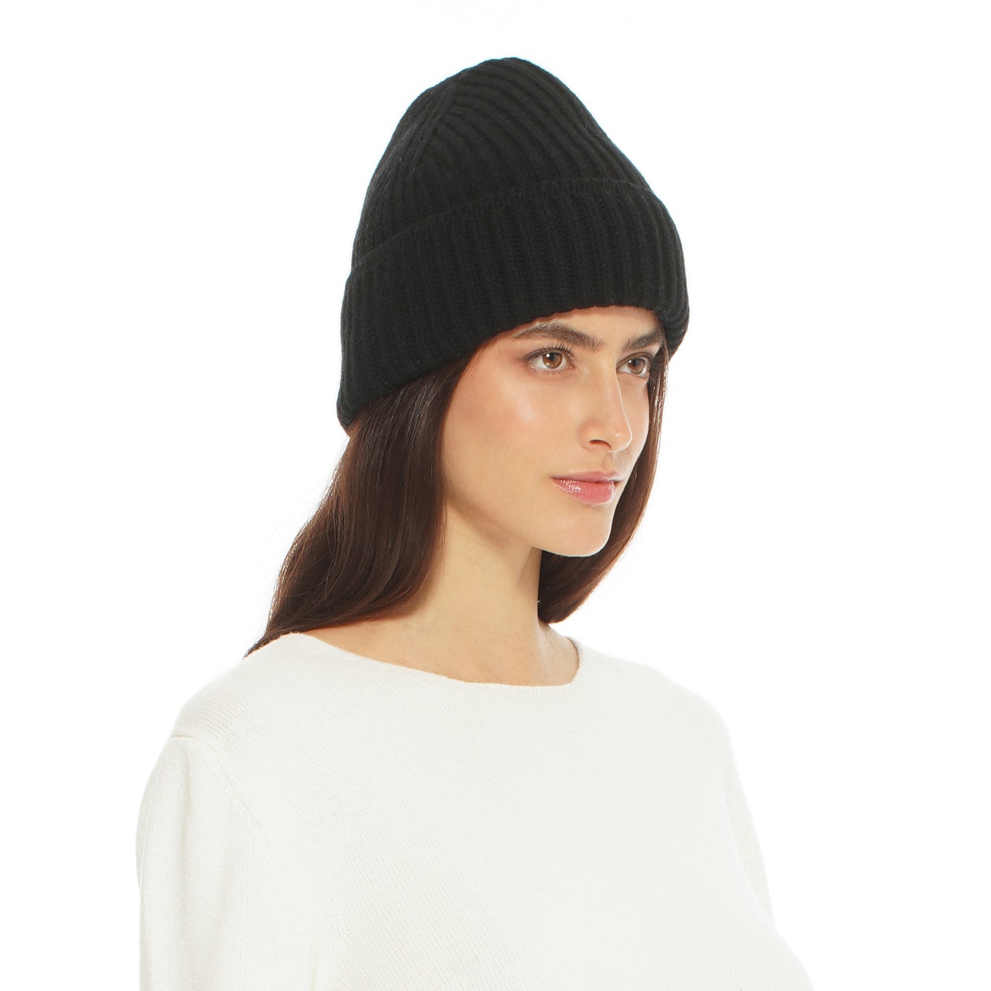Women's Pure Cashmere Ribbed Hat Black