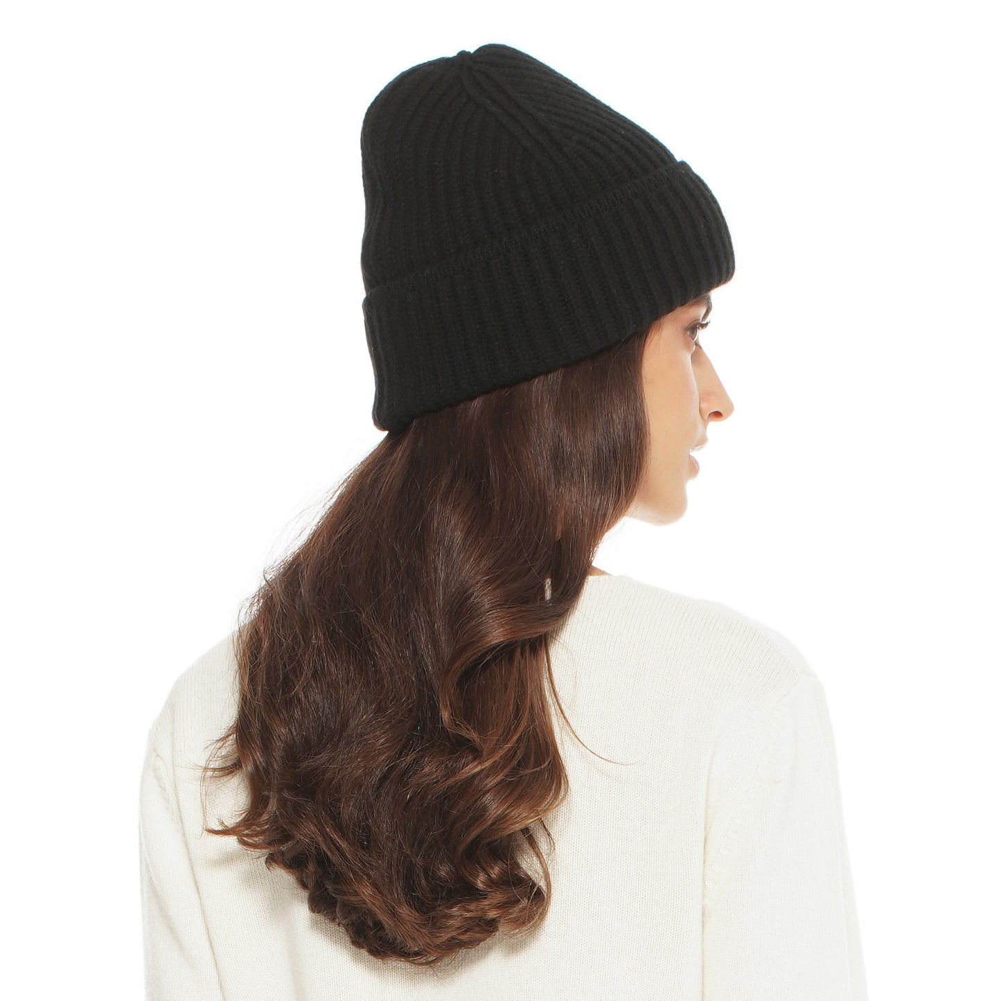 Women's Pure Cashmere Ribbed Hat Black