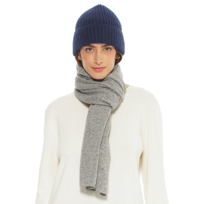 Women's Pure Cashmere Ribbed Hat Melange Blue