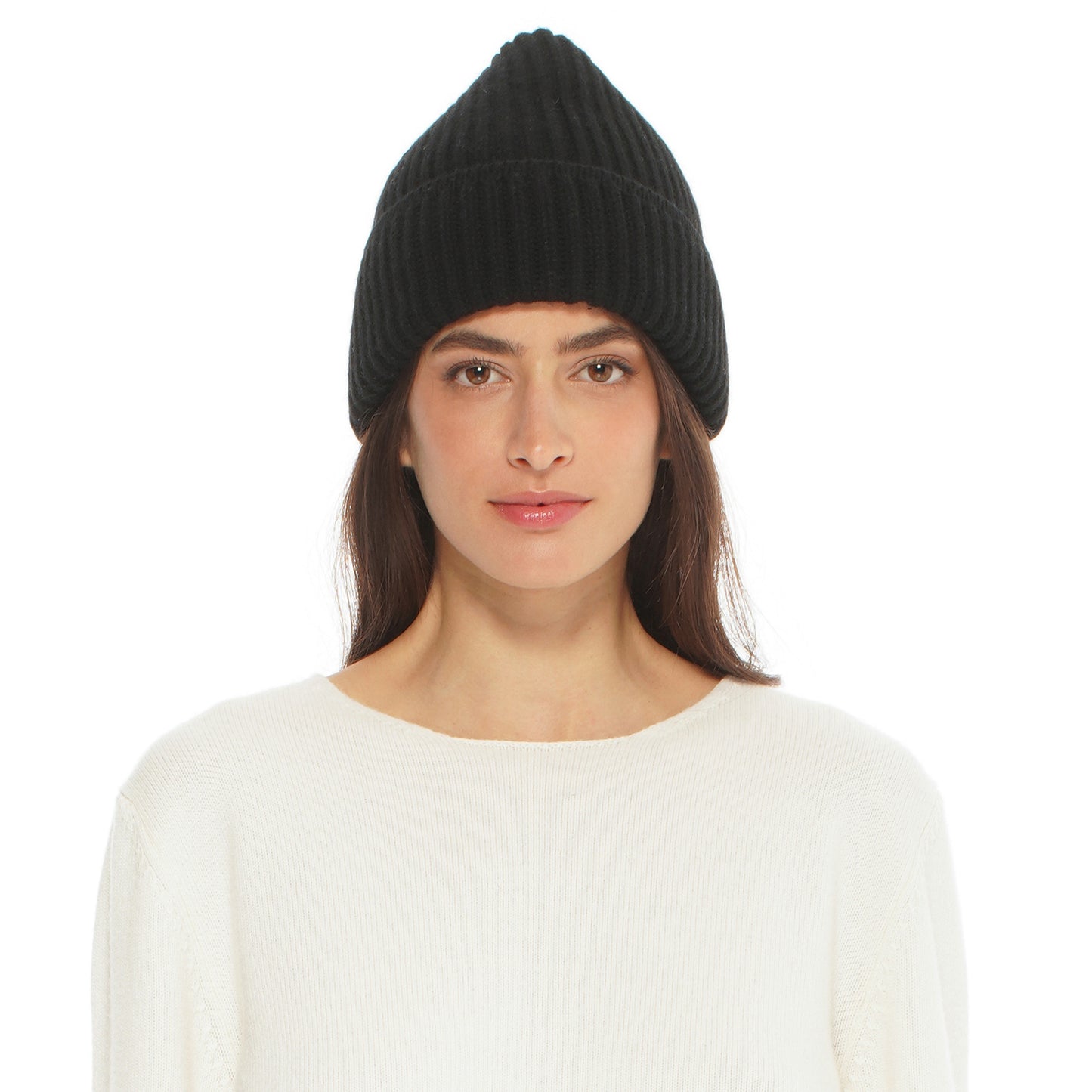 Women's Pure Cashmere Ribbed Hat Melange Blue
