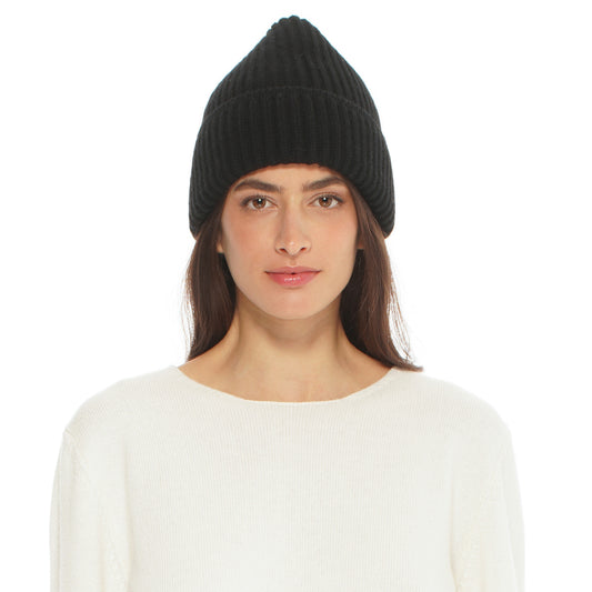 Women's Pure Cashmere Ribbed Hat Melange Blue