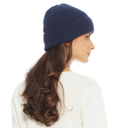 Women's Pure Cashmere Ribbed Hat Melange Blue