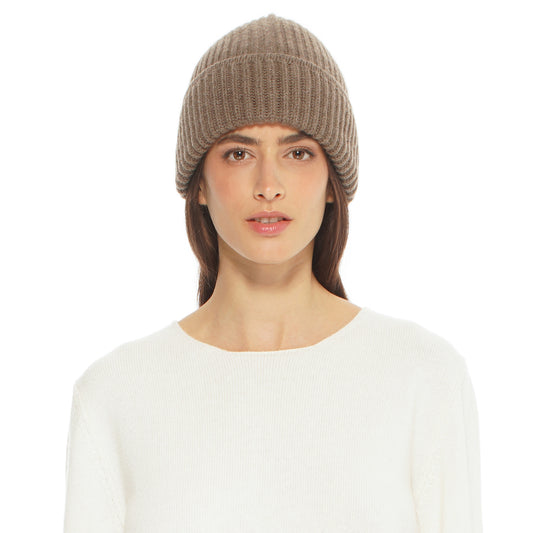 Women's Pure Cashmere Ribbed Hat Brown