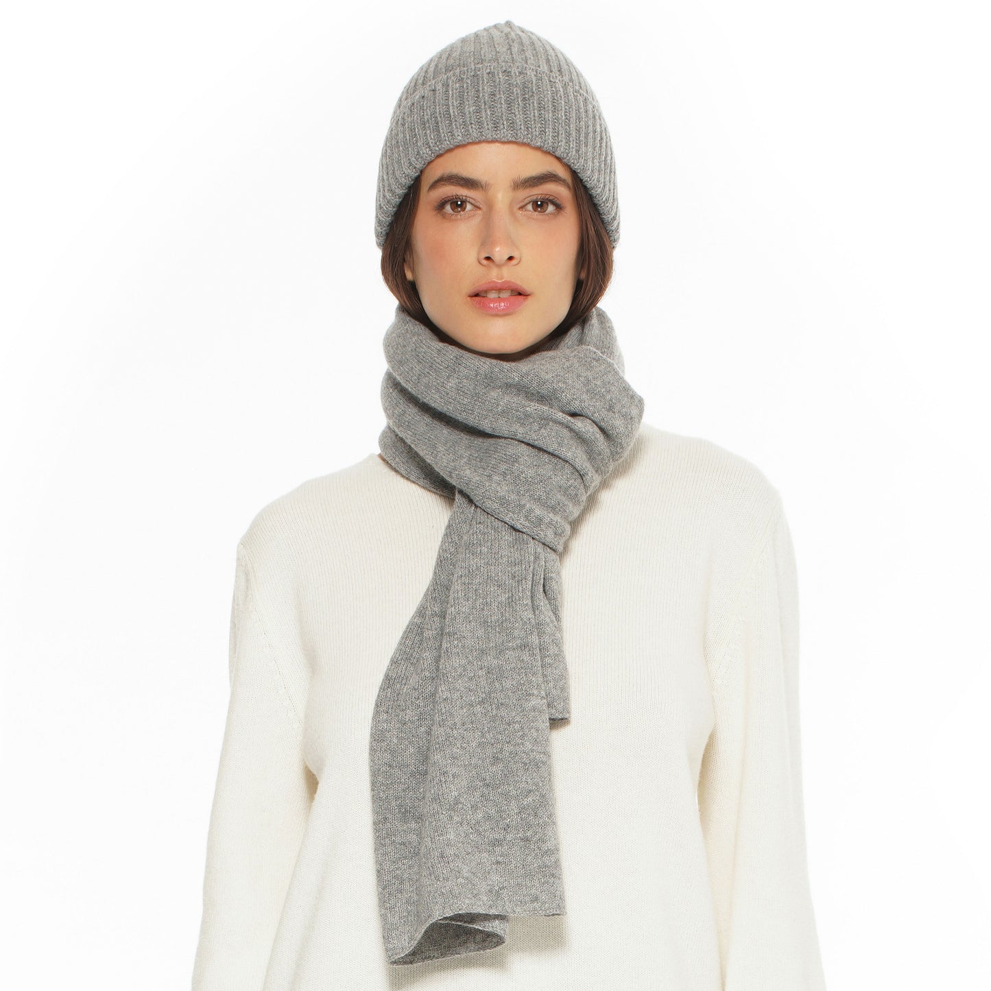 Women's Pure Cashmere Ribbed Hat Medium Grey