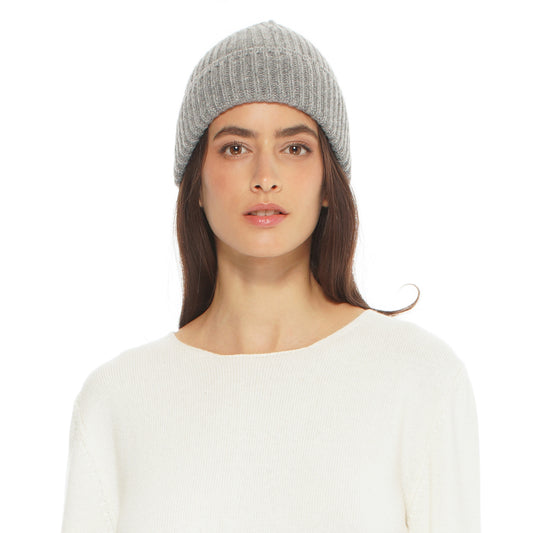 Women's Pure Cashmere Ribbed Hat Medium Grey