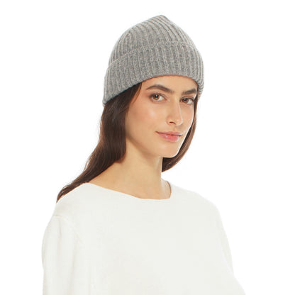 Women's Pure Cashmere Ribbed Hat Medium Grey