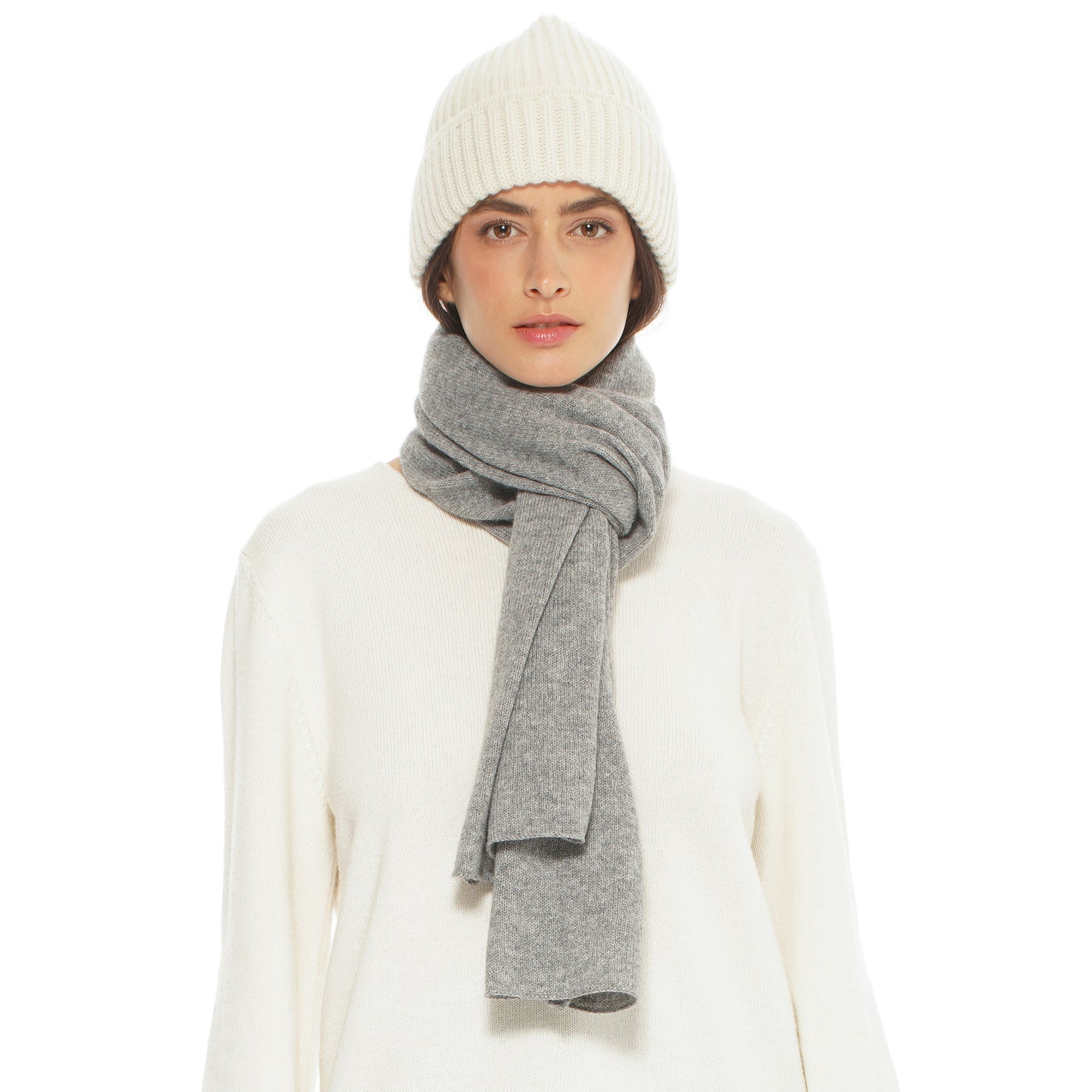 Women's Pure Cashmere Ribbed Hat Milk White