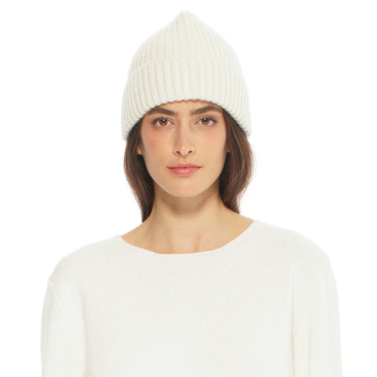 Women's Pure Cashmere Ribbed Hat Milk White