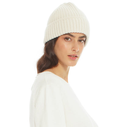 Women's Pure Cashmere Ribbed Hat Milk White