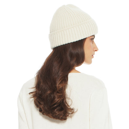 Women's Pure Cashmere Ribbed Hat Milk White