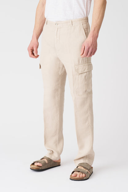 Men's Linen Cargo Pants – Sand, view 3