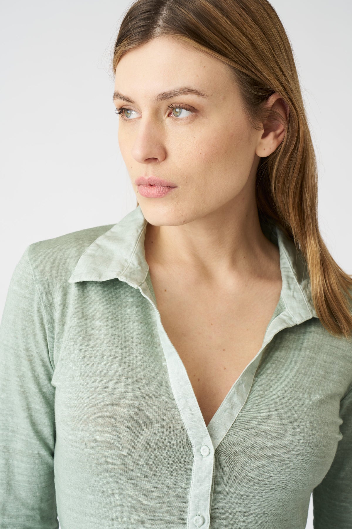 Women's 'Kat' Linen Shirt Dress – Pistache Soft Fade, view 2